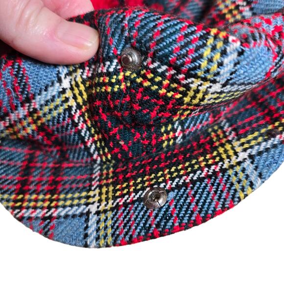 Vintage Tweed Newsboy Angus Young Highland Outfitters Cap 6 7/8 Plaid Snap Pom - Picture 8 of 8